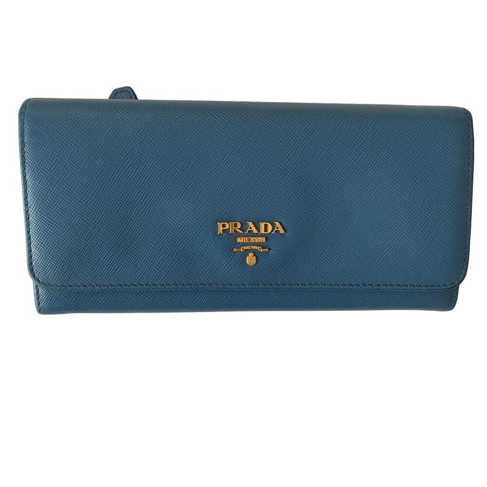 Prada women’s blue saffiano leather long wallet authentic with COA - Picture 1 of 7